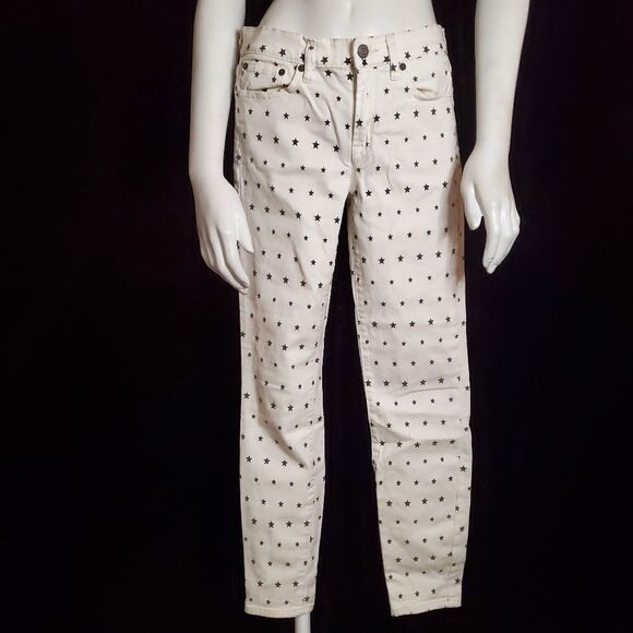 J. Crew Toothpick White & Blue Star Jeans (27) - Picture 3 of 6